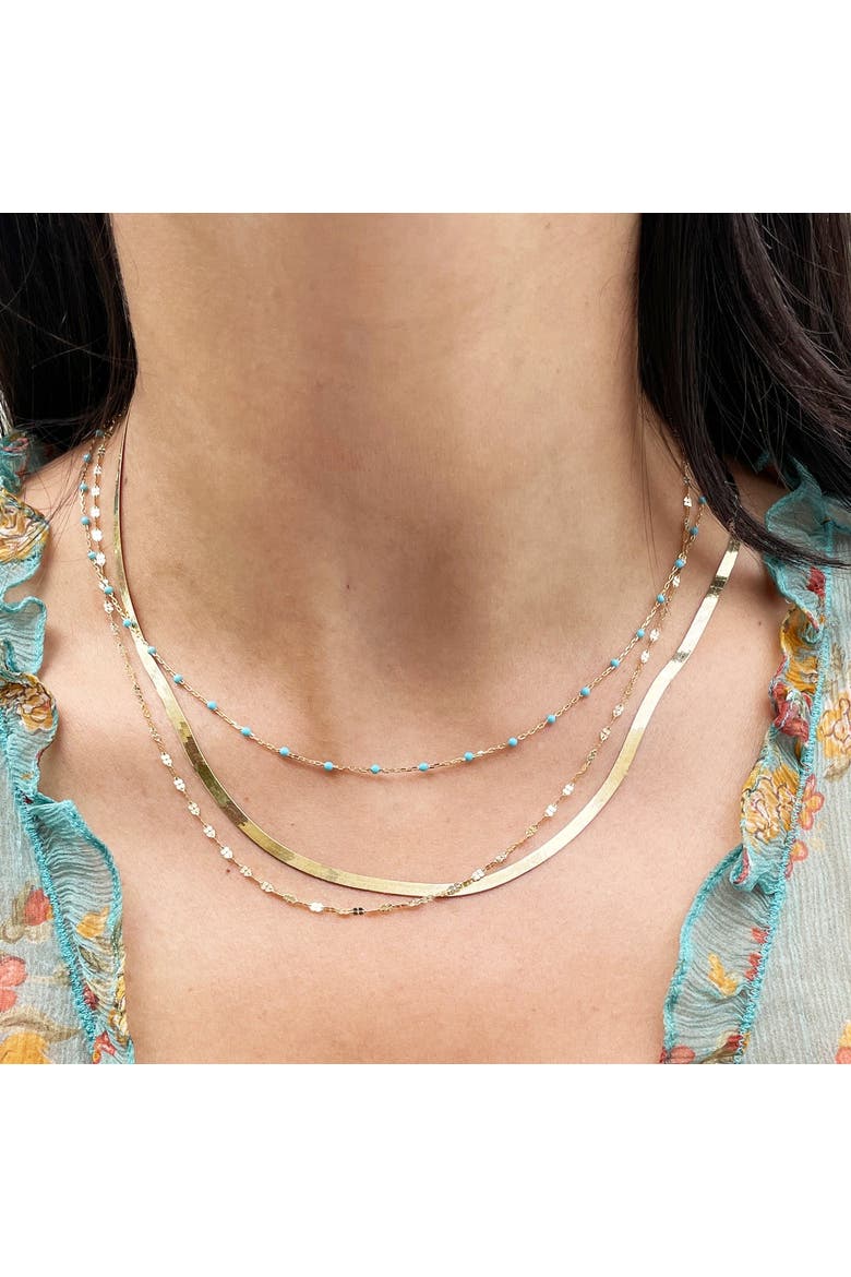 Mini Herringbone Necklace, Alternate, color, Yellow Gold
