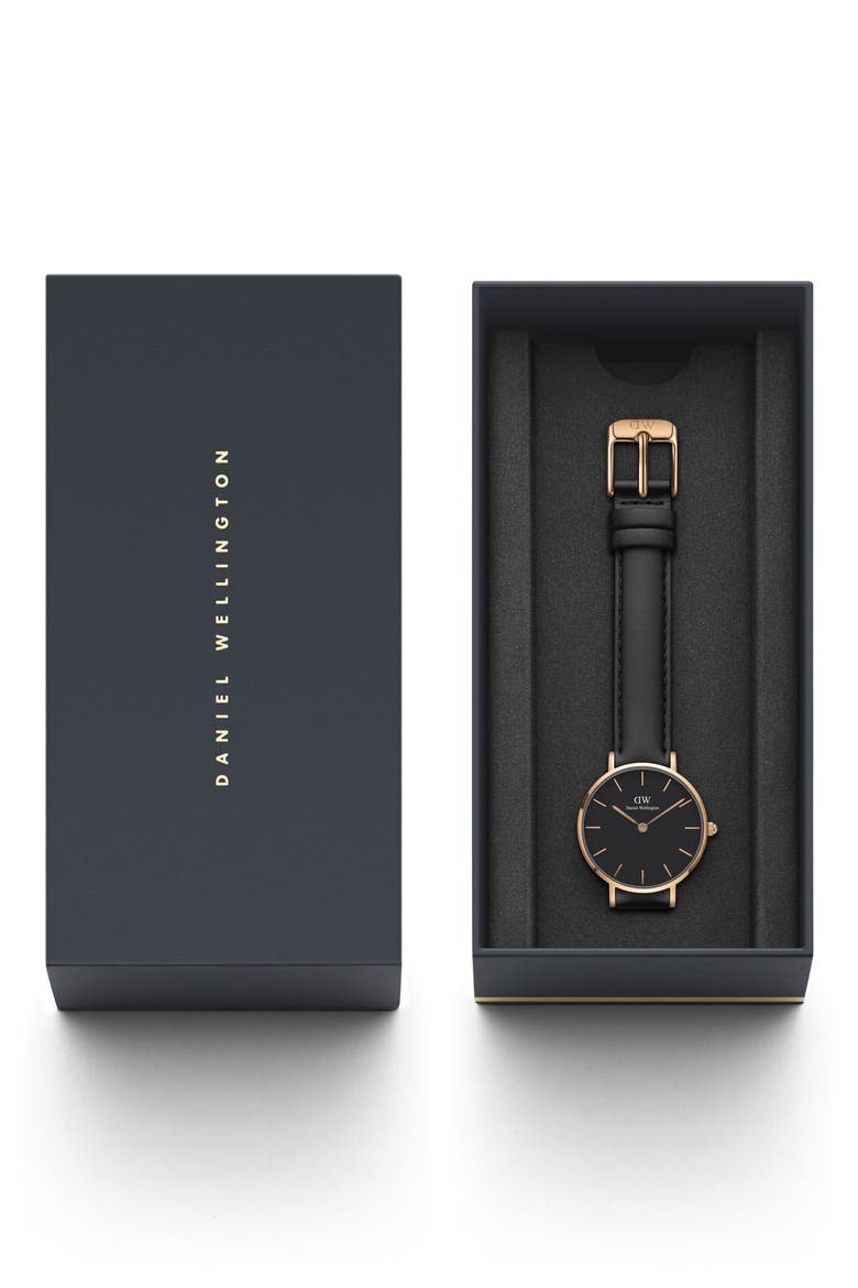 Classic Petite Leather Strap Watch, 28mm, Alternate, color, BLACK / ROSE GOLD