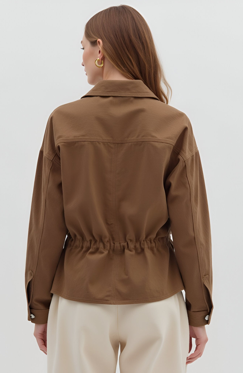 Modenaire Button-up Utility Jacket With Pockets In Brown