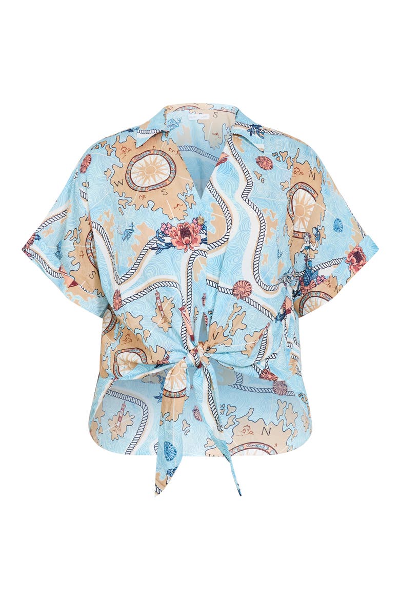 Postcard Front Tie Top, Alternate, color, VOYAGE PRT