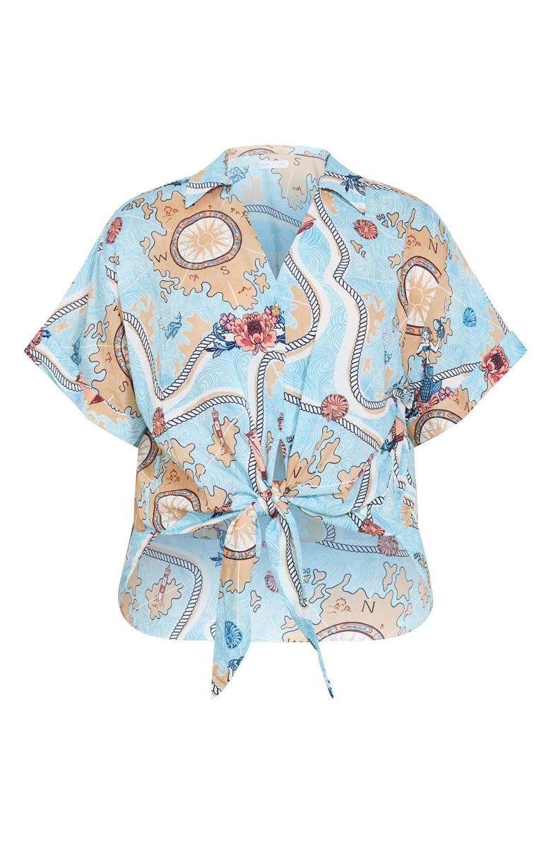 City Chic Postcard Front Tie Top, Alternate, color, Voyage Prt