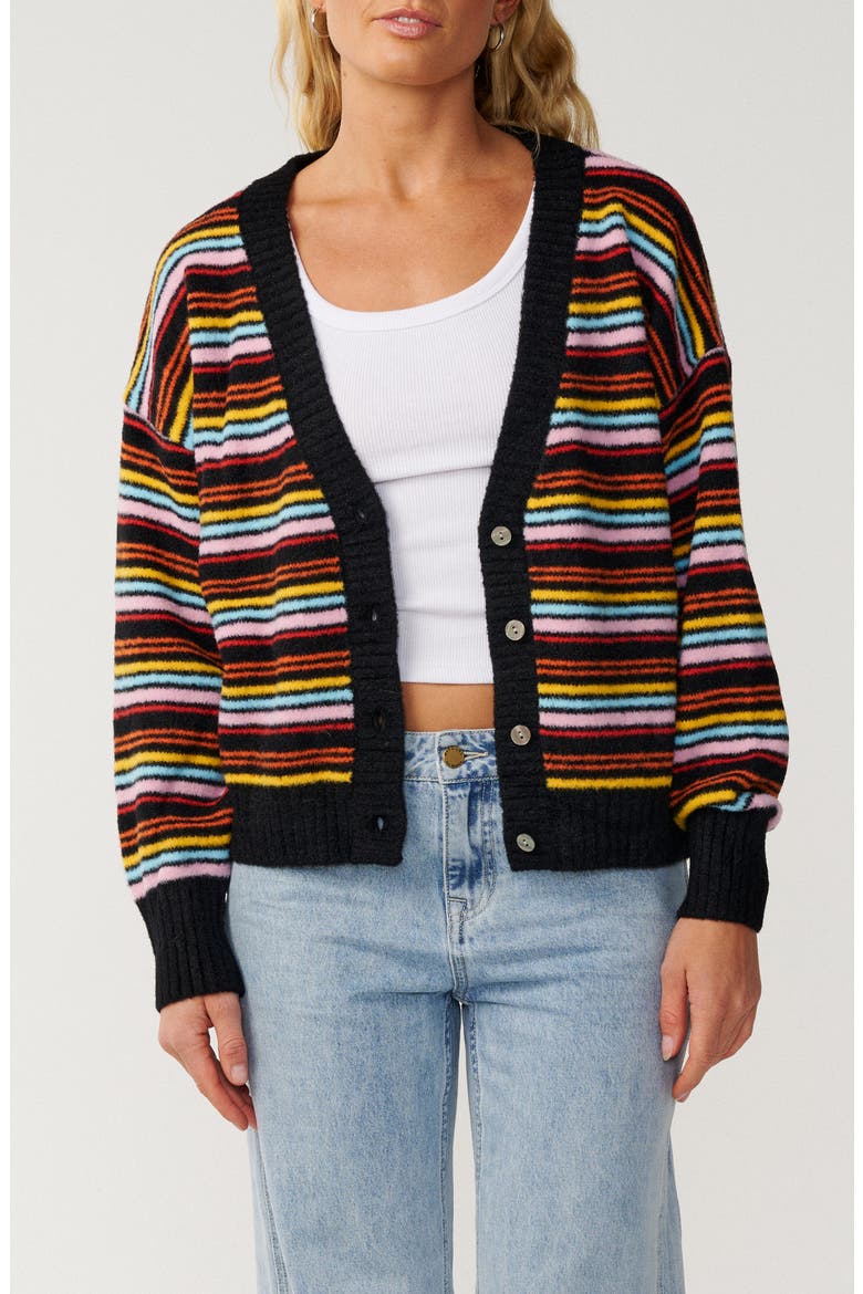 Surf Revival Jacquard Cardigan, Main, color, BLACK/ MULTI