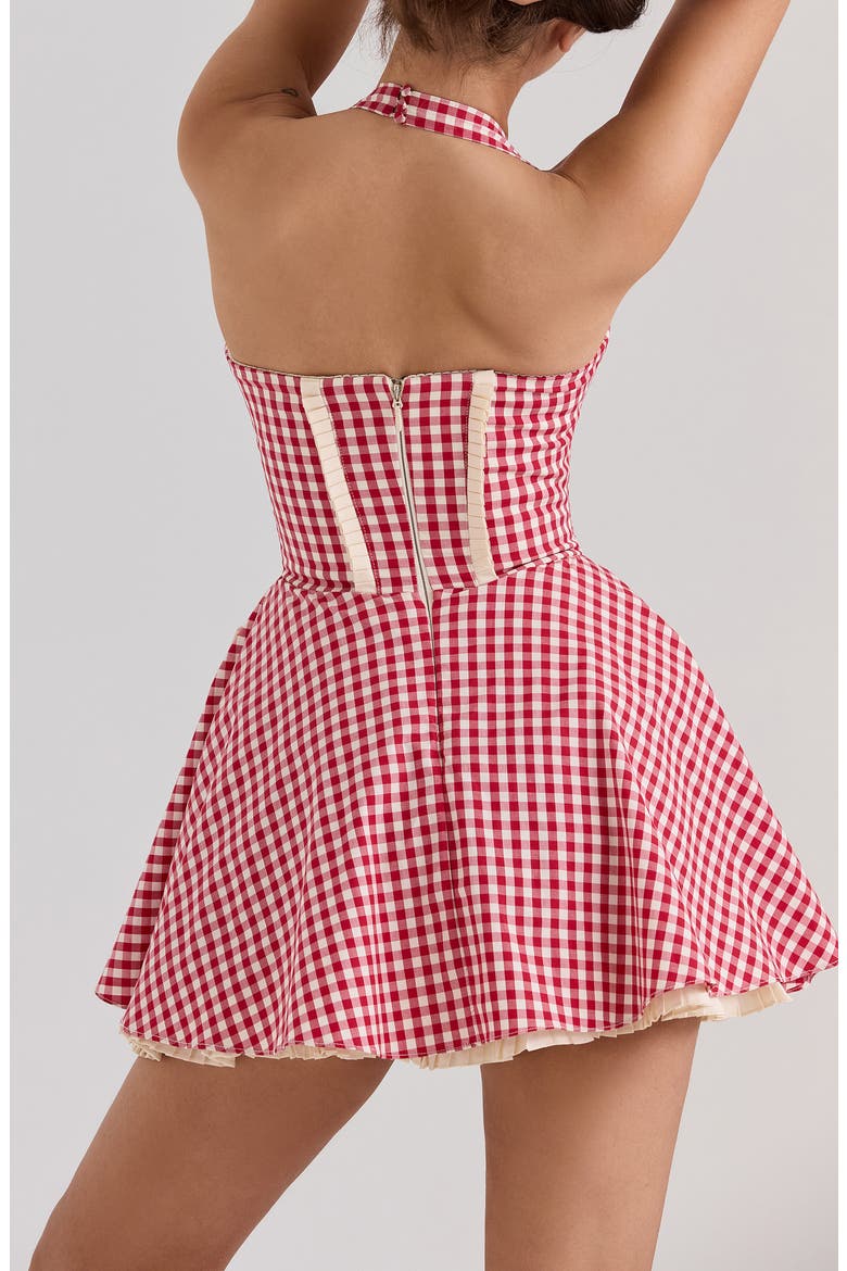 Heidi Fit & Flare Gingham Halter Minidress, Alternate, color, GINGHAM SAVVY RED WHITE SMOKE