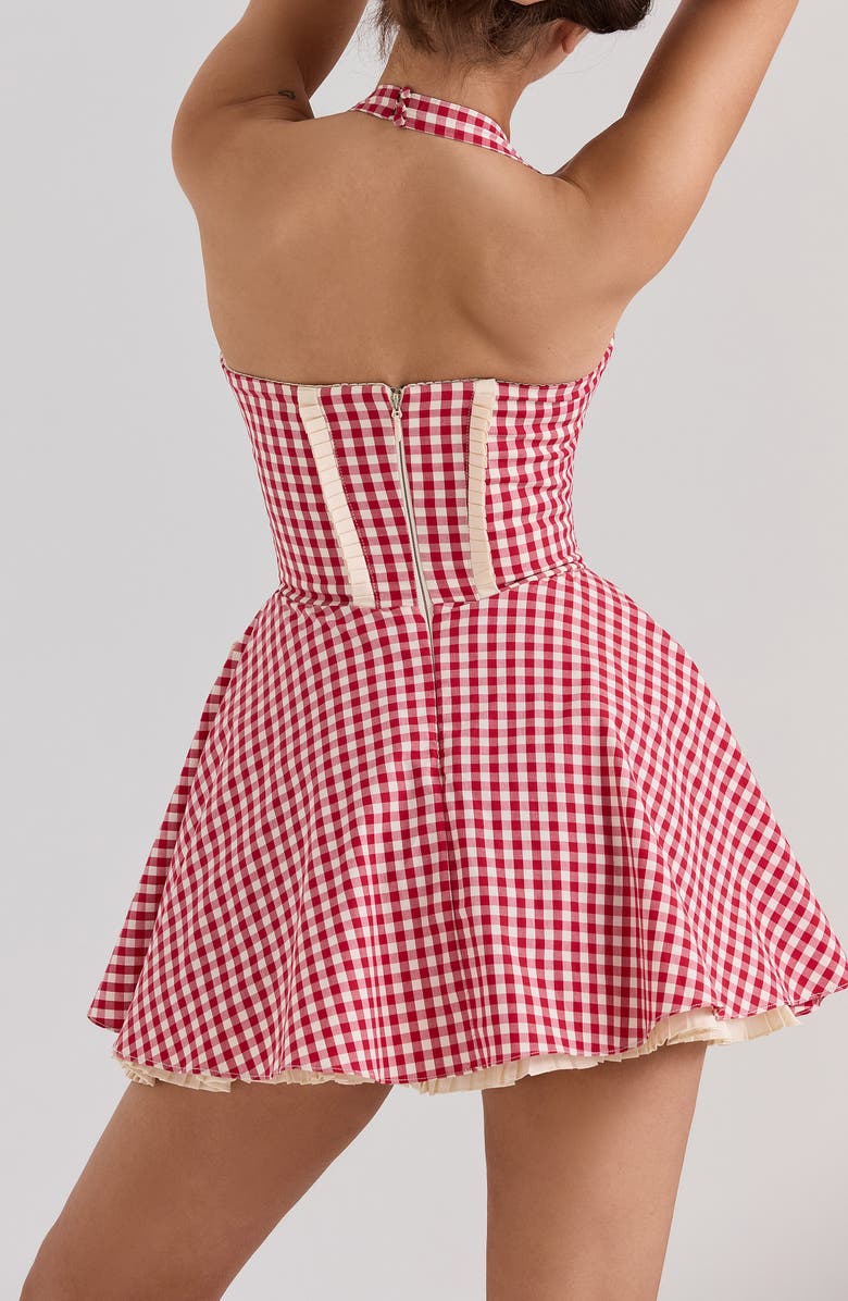 HOUSE OF CB Heidi Fit & Flare Gingham Halter Minidress, Alternate, color, Gingham Savvy Red White Smoke
