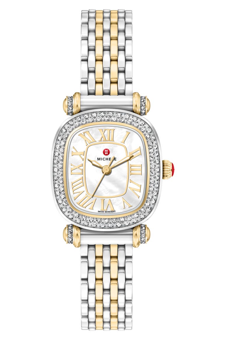 Mini Caber Isle Diamond & Mother-of-Pearl Two-Tone Bracelet Watch, 26mm x 28mm, Main, color, TWO TONE
