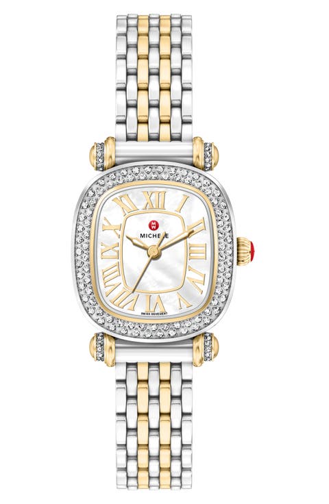 Mini Caber Isle Diamond & Mother-of-Pearl Two-Tone Bracelet Watch, 26mm x 28mm