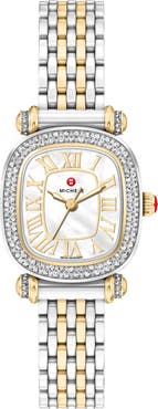 MICHELE Mini Caber Isle Diamond & Mother-of-Pearl Two-Tone Bracelet Watch, 26mm x 28mm