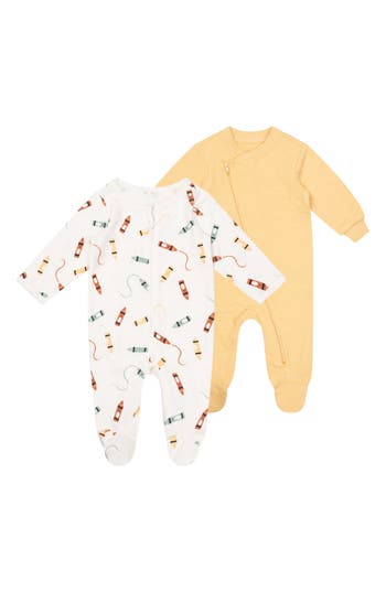 Shop Pl Baby By Petit Lem 2-pack Assorted Footies In Yellow Crayons
