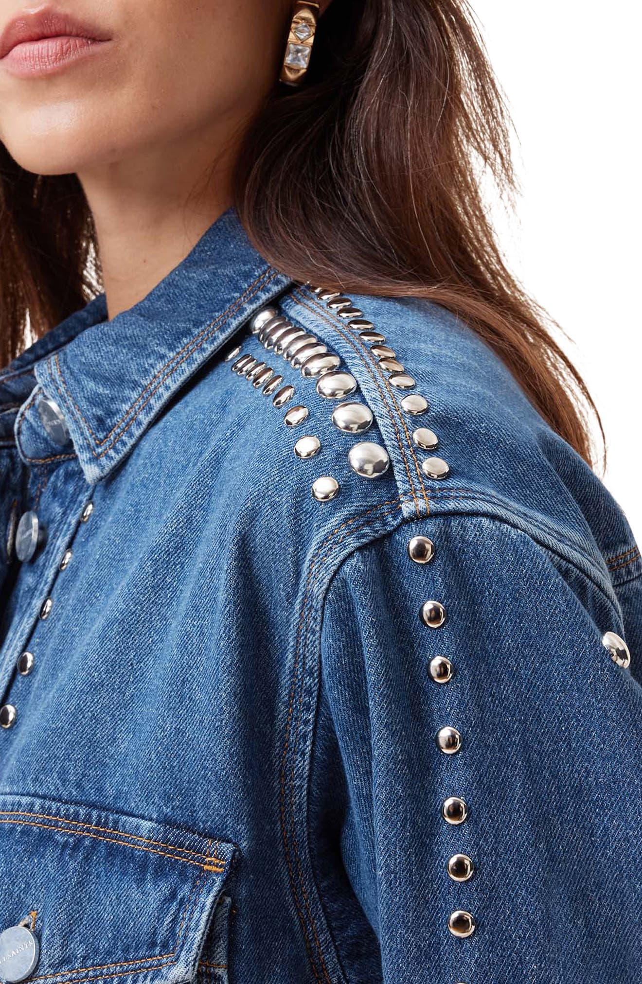AllSaints Alba Stud Detail Denim Button-Up Shirt (Women) | Nordstromrack