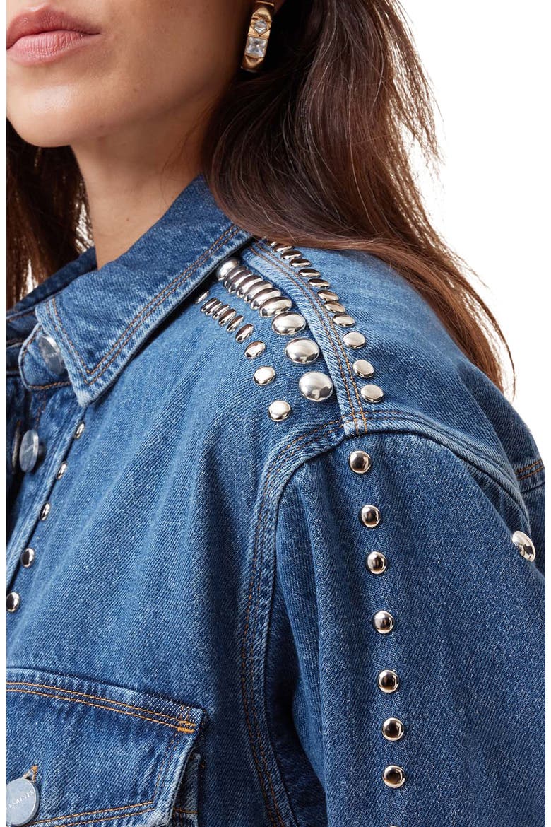 Alba Stud Detail Denim Button-Up Shirt, Alternate, color, MID INDIGO