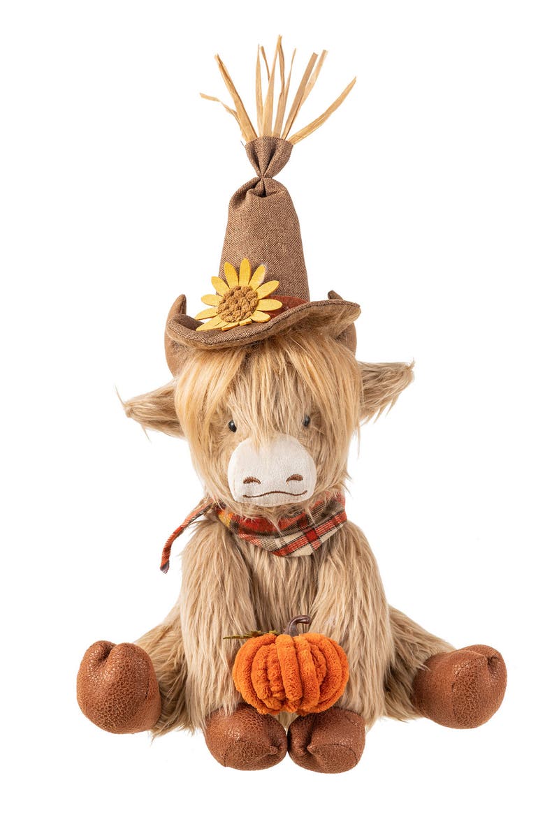 Christmas Fabric Highland Cow Table Decor, Main, color, Orange
