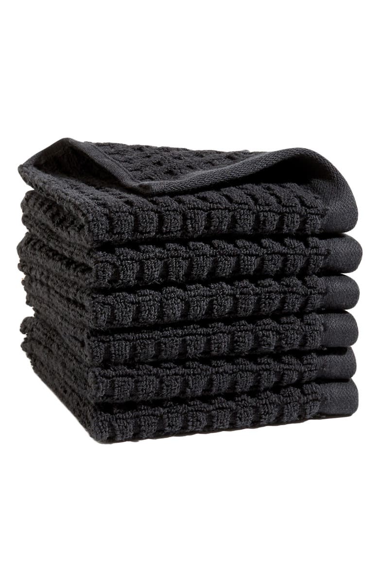 DKNY Quick Dry 6-Pack Cotton Washcloths, Main, color, Black
