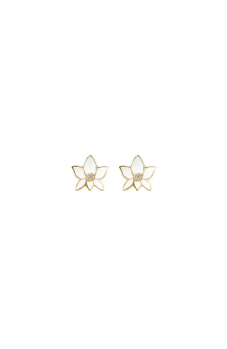 Karma and Luck Lotus Flower Stud Earrings, Main, color, White/Gold