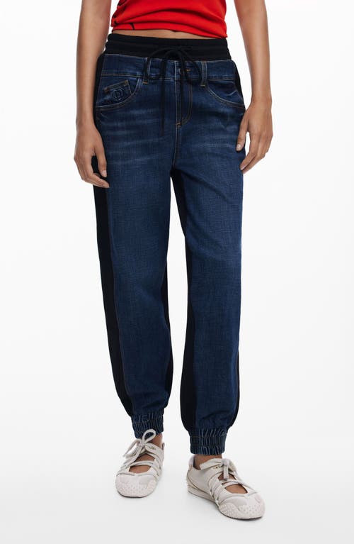 Desigual Pull-on Mixed Media Denim Joggers In Blue