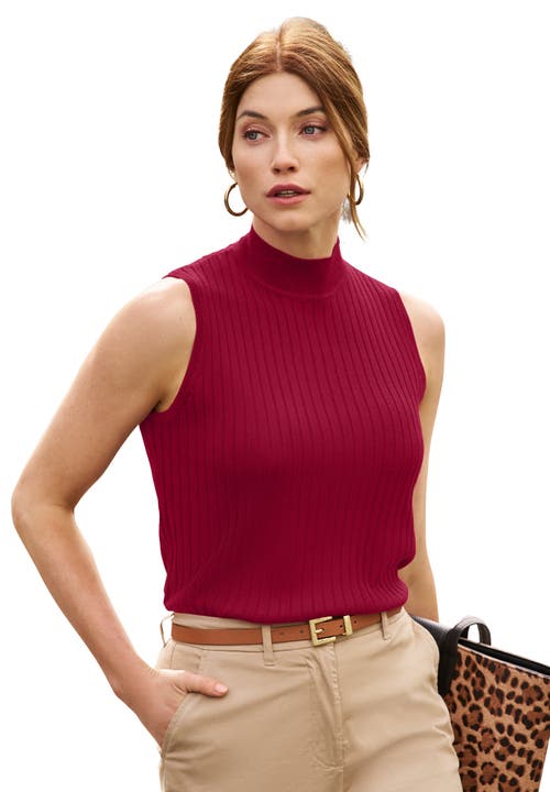 Jessica London Ribbed Sleeveless Shell In Burgundy