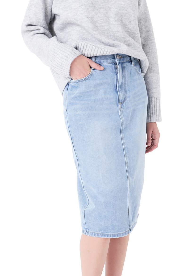 Denim Midi Skirt, Alternate, color, BLUE
