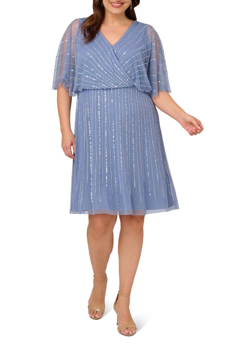 Sequin Wrap Front Dress, Main, color, FRENCH BLUE