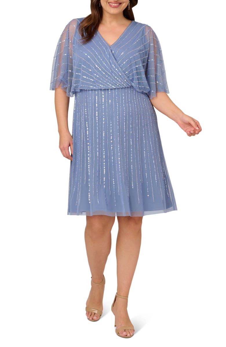 Adrianna Papell Sequin Wrap Front Dress, Main, color, French Blue