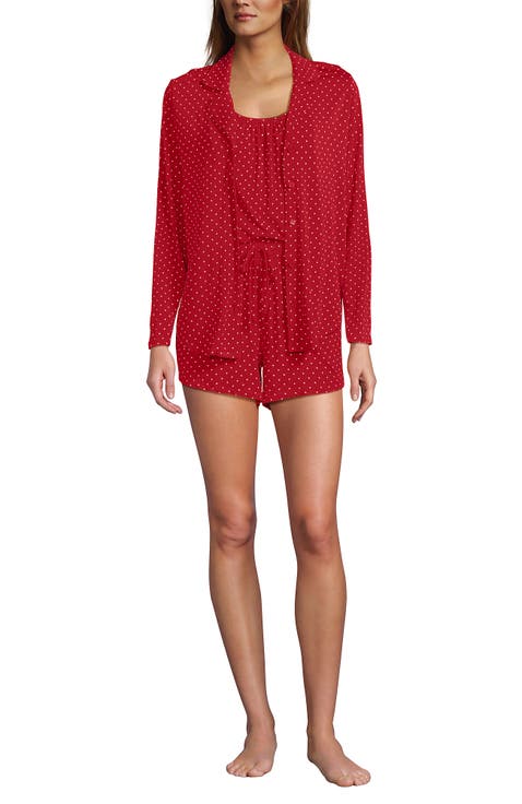 Cooling 3 Piece Pajama Set - Long Sleeve Top Cami and Shorts