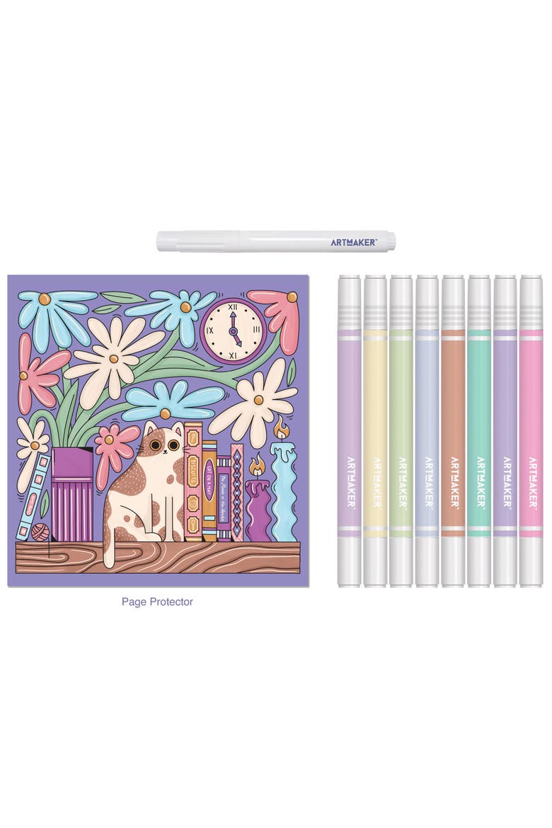 Library Cats, Creative Coloring Kit, Adult Activity Set, 32 Designs, Alternate, color, Multicolored