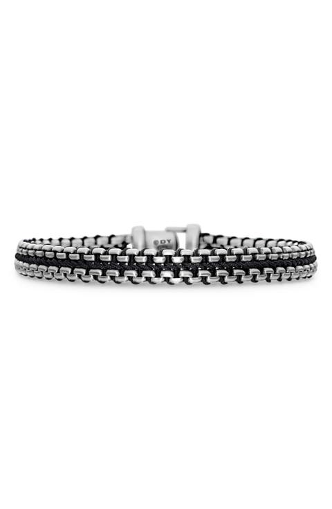 Men's Woven Box Chain Bracelet in Sterling Silver with Nylon, 10mm