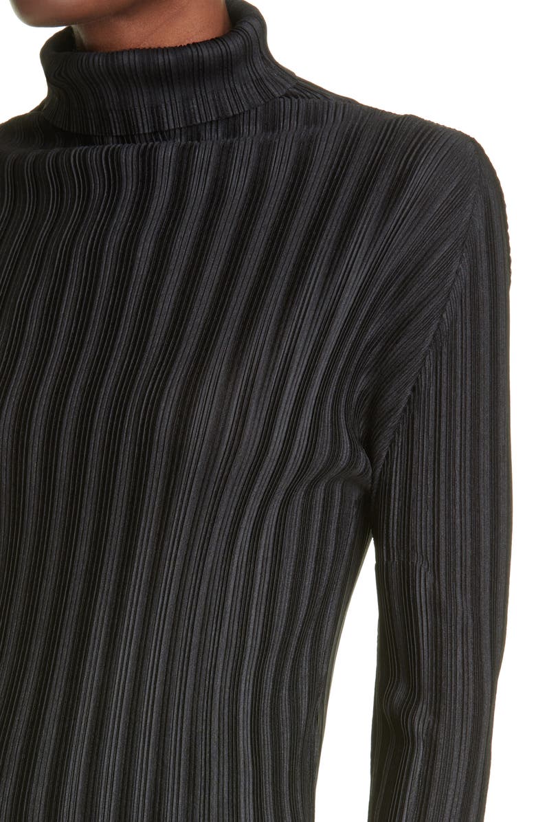 Pleats Please Issey Miyake Pleated Long Sleeve Turtleneck, Alternate, color, Black