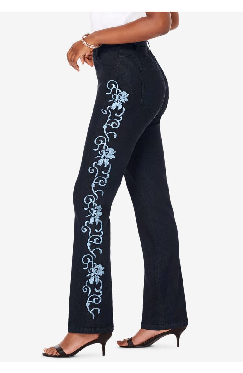 Roaman's Plus Size Whitney Jean with Invisible Stretch<sup>®</sup>, Alternate, color, Gold Swirl Embroidery