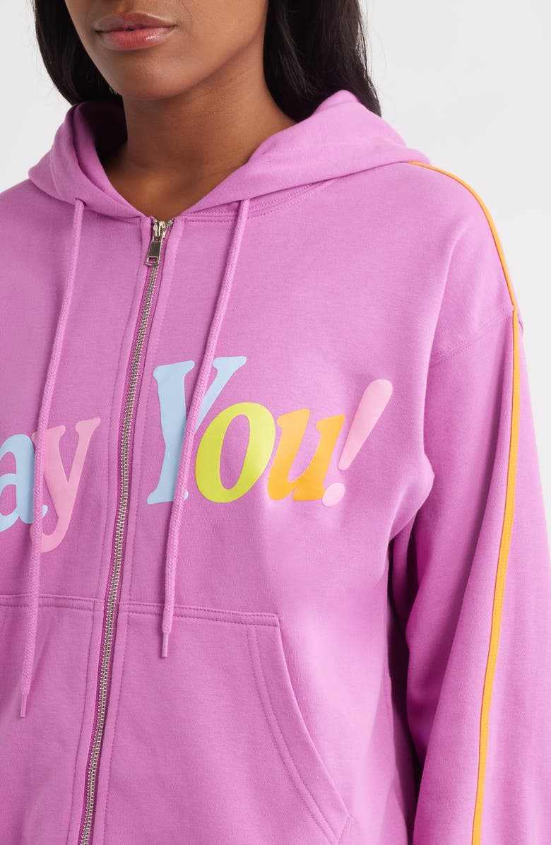 THE MAYFAIR GROUP Stay You Oversize Full Zip Graphic Hoodie, Alternate, color, Pink