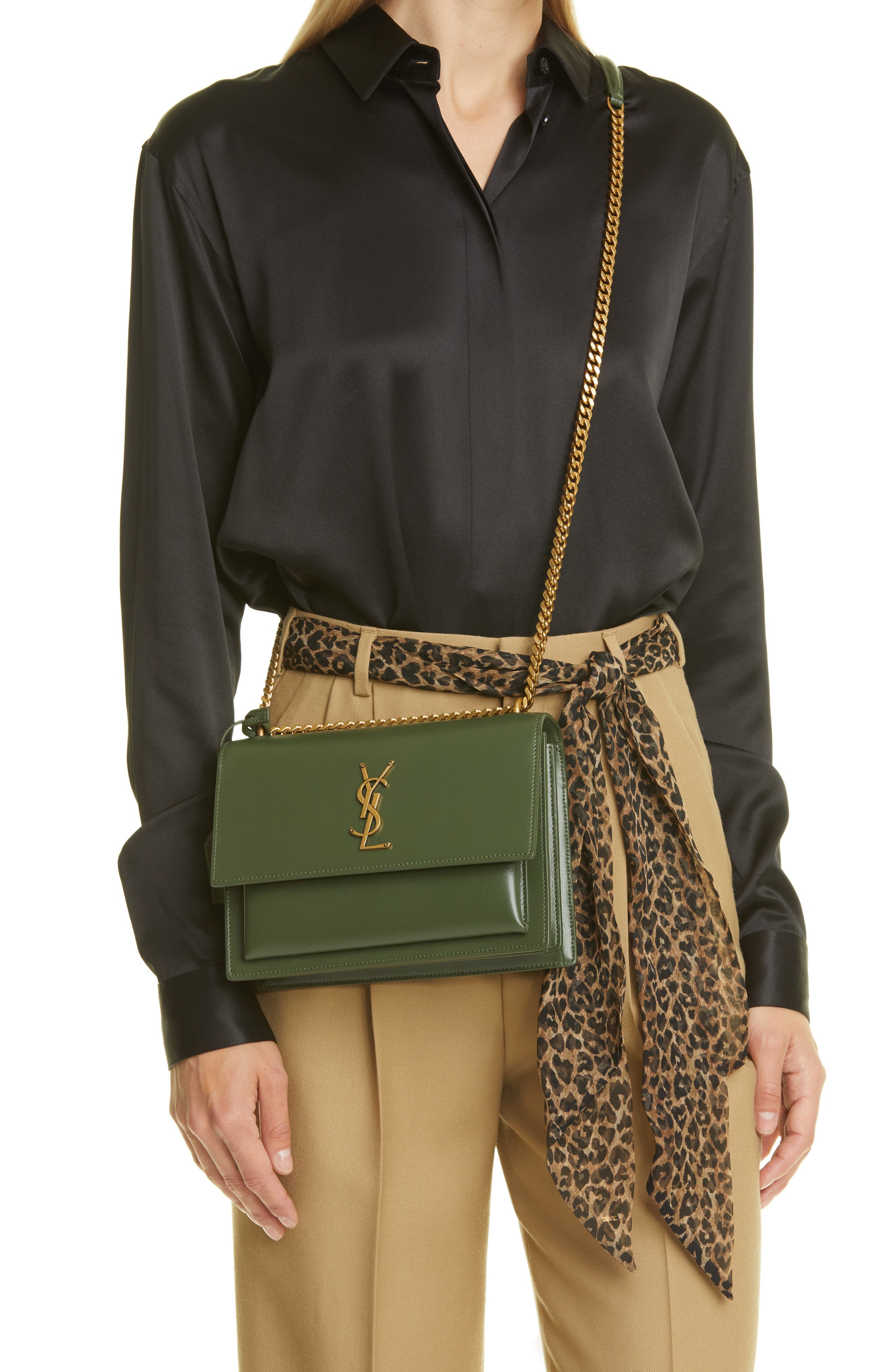 Medium Sunset Leather Shoulder Bag, Alternate, color, 3207 VERT OLIVE