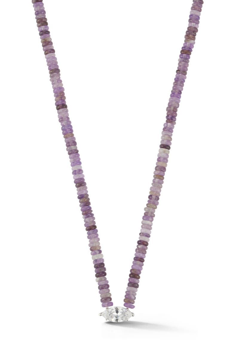 Beaded Marquise Pendant Necklace, Main, color, SILVER