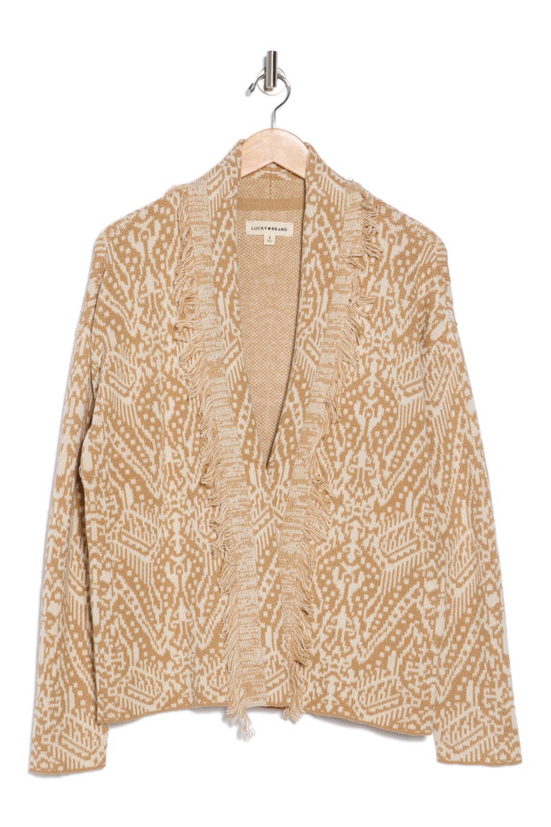 Shawl Collar Open Front Jacquard Knit Cardigan, Alternate, color, NATURAL MULTI