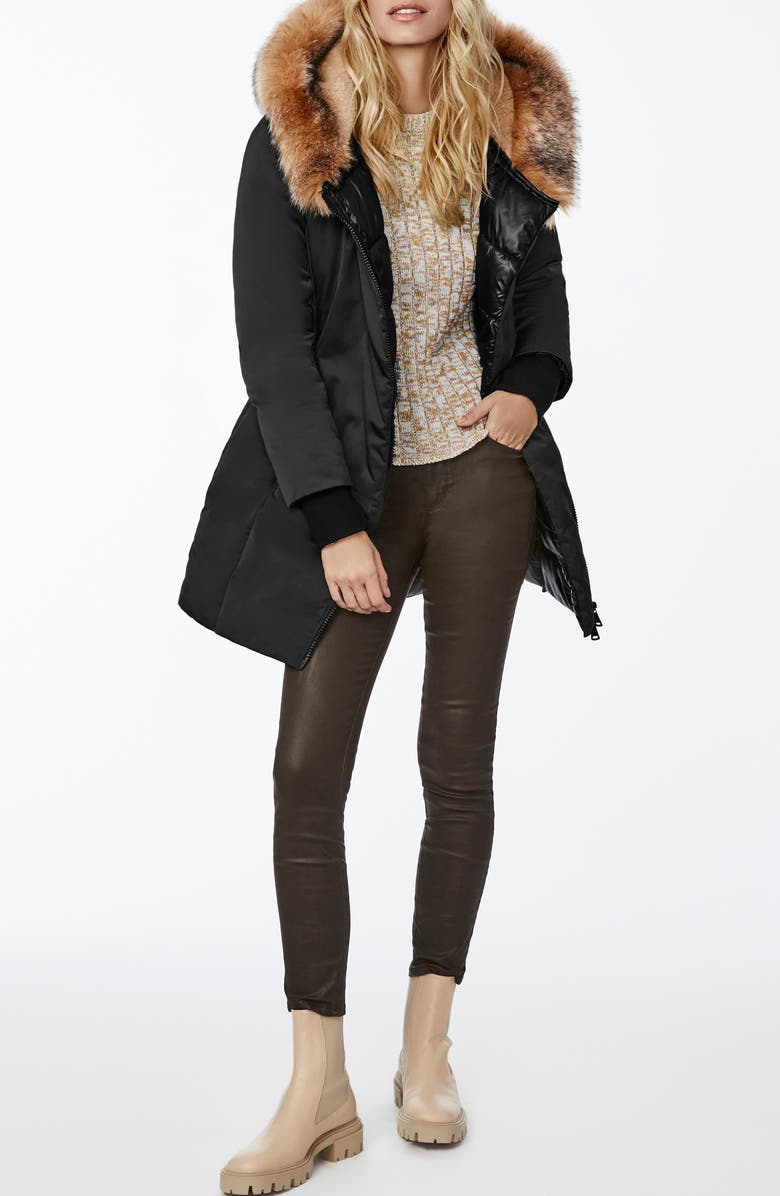 Bernardo Puffer Jacket with Faux Fur Trim, Alternate, color, 