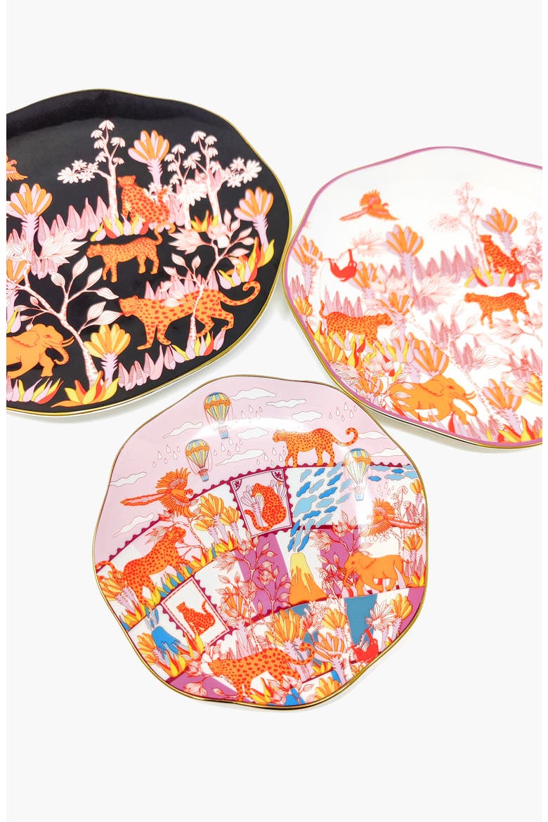 Travel Around World Bone China Plates, Set Of Three, Alternate, color, Orange