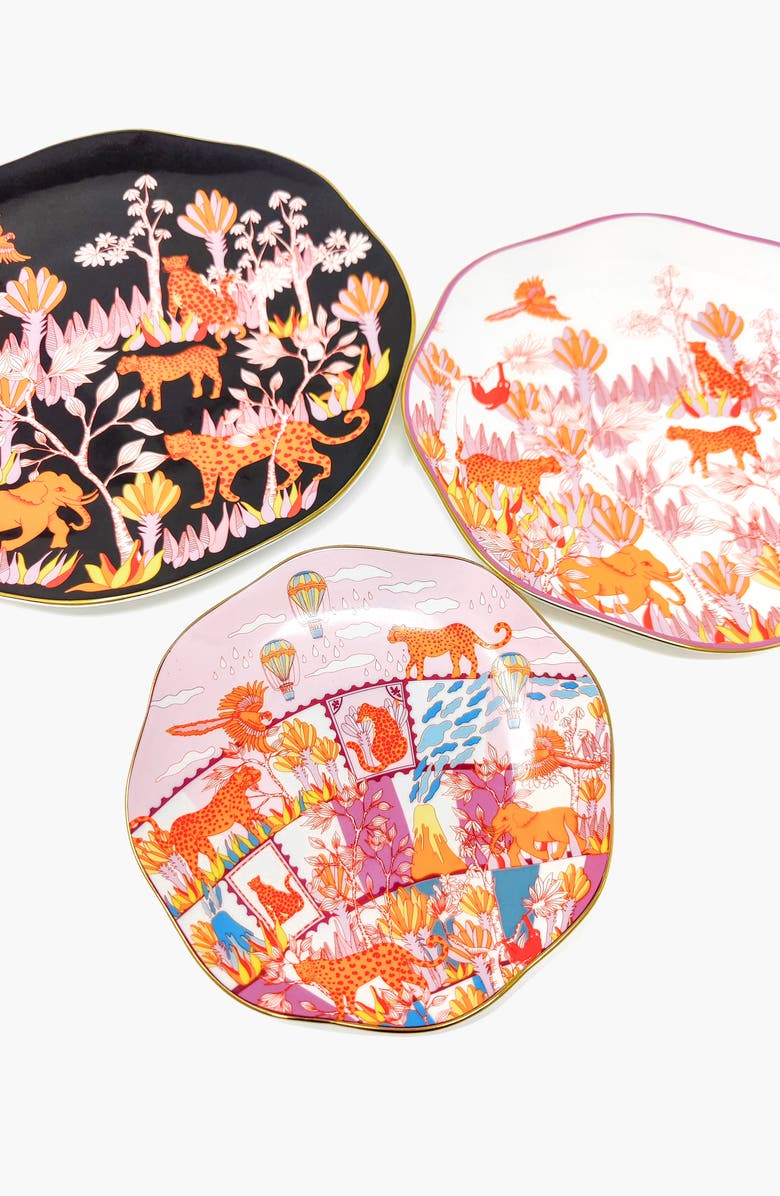Jessie Zhao New York Travel Around World Bone China Plates, Set Of Three, Alternate, color, Orange