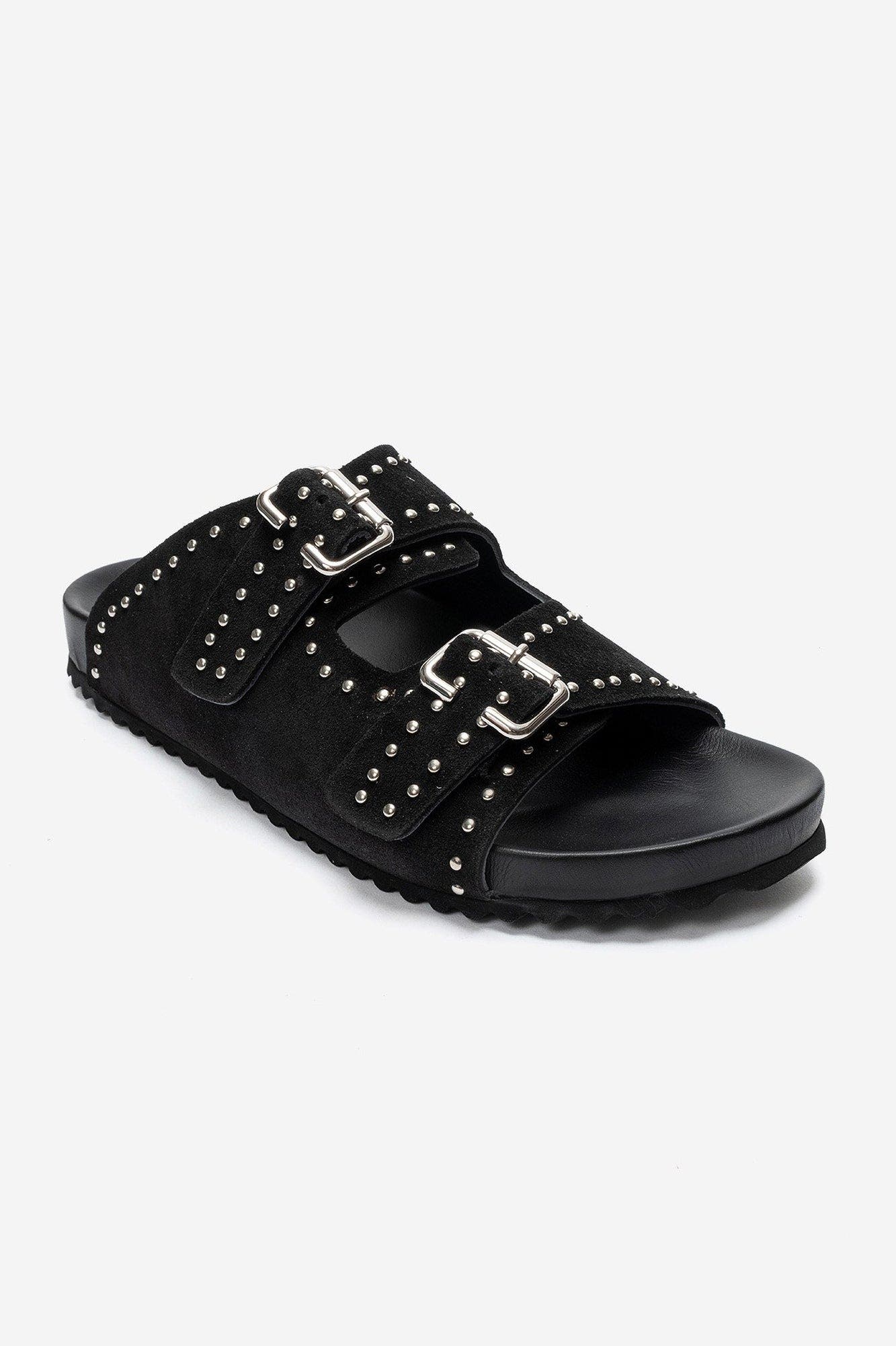 Avenelle Leather Double Band Sandal, Alternate, color, Black Suede