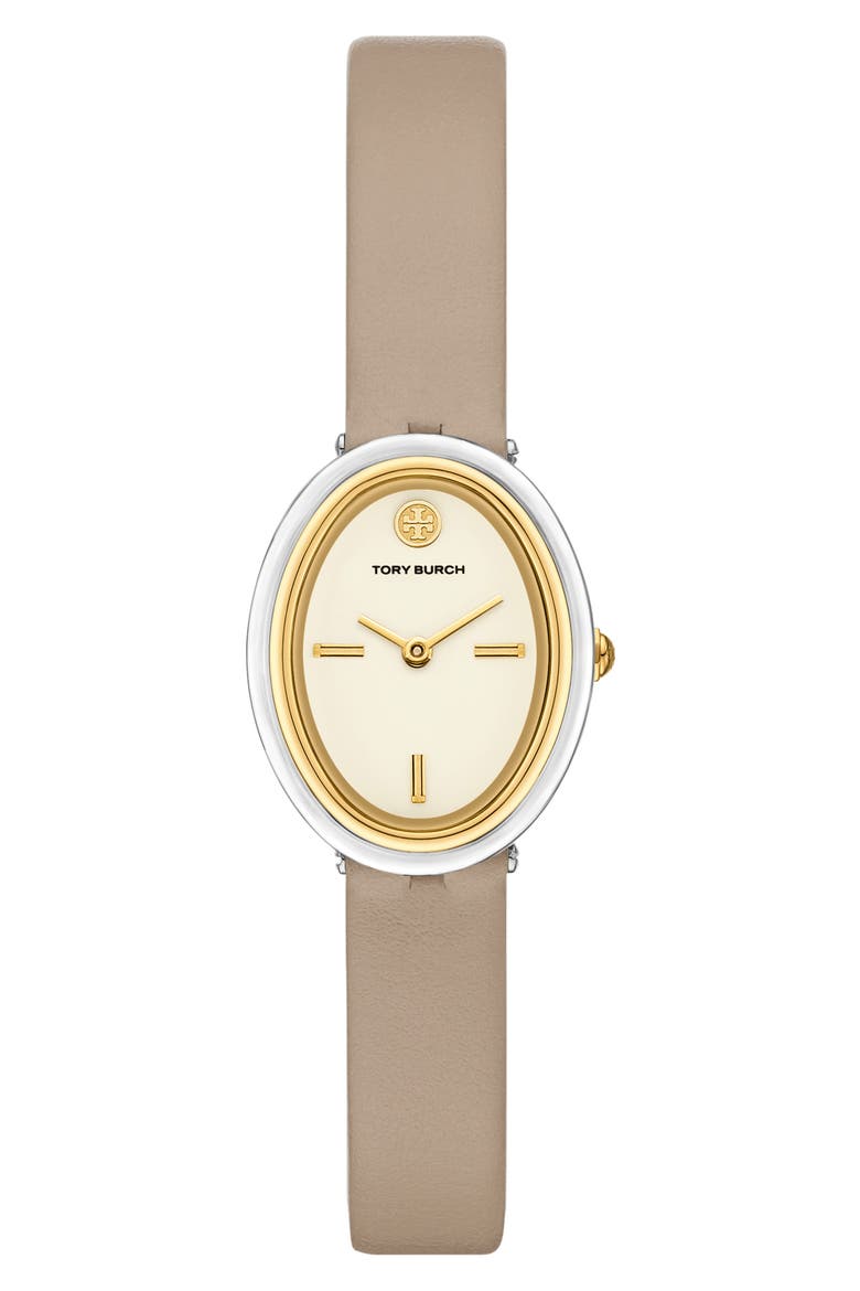 The Oval Leather Strap Watch, 22mm x 28mm, Main, color, GOLD