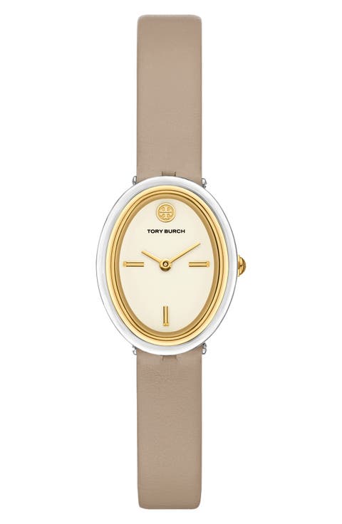 The Oval Leather Strap Watch, 22mm x 28mm
