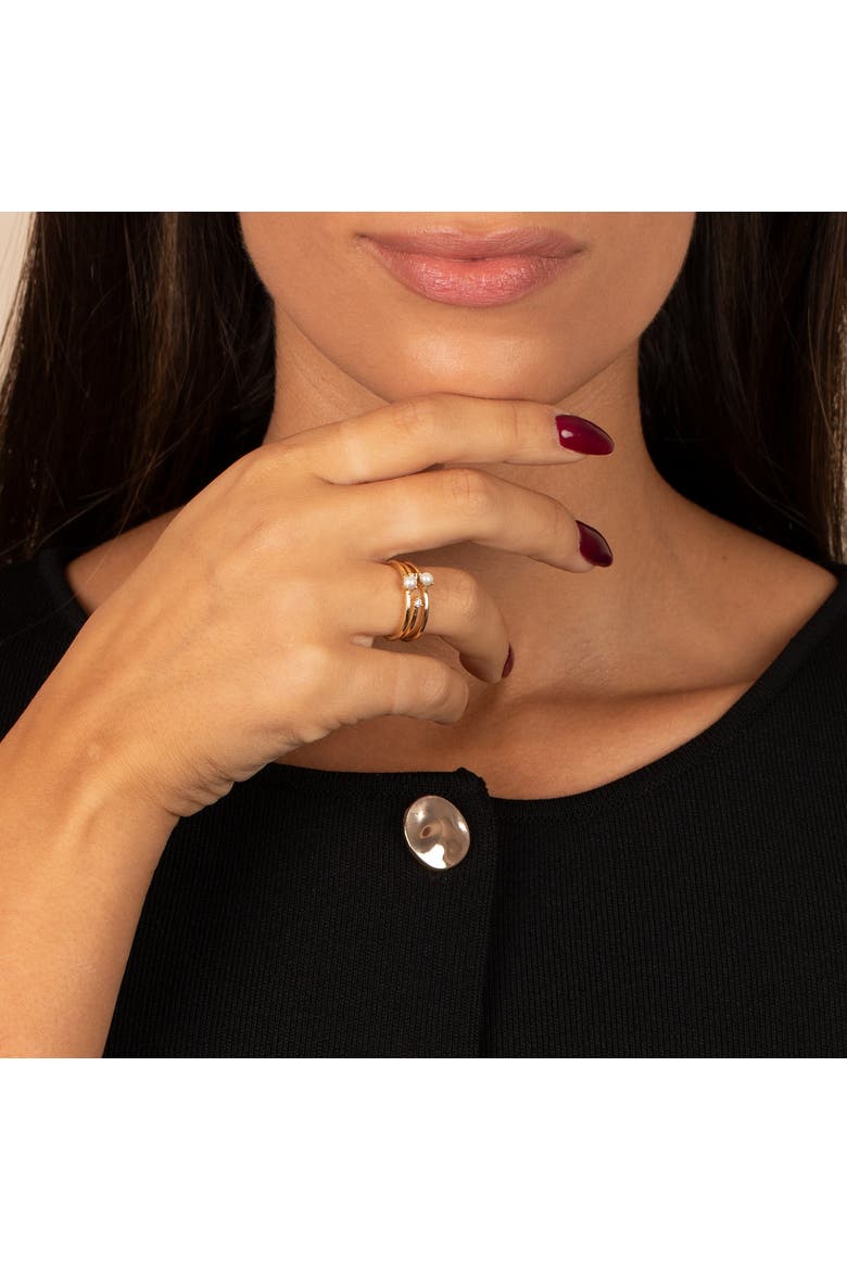 Pearl X CZ Triple Band Ring, Alternate, color, Gold