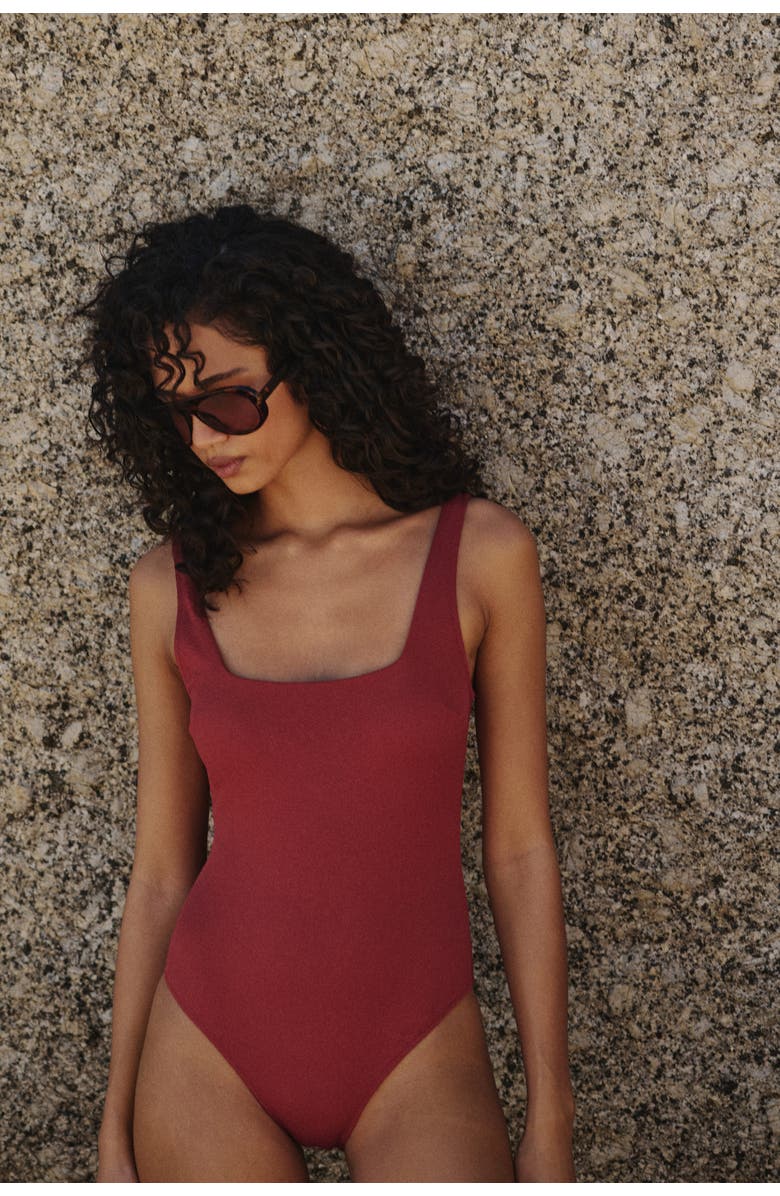 H&M Padded-cup Swimsuit, Alternate, color, Dark Red