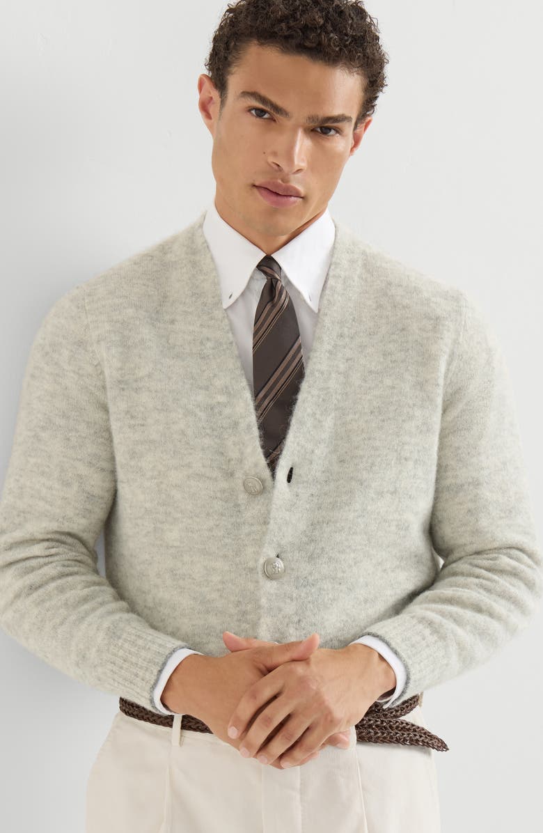 Brunello Cucinelli Alpaca, cashmere and wool cardigan, Alternate, color, Medium Grey