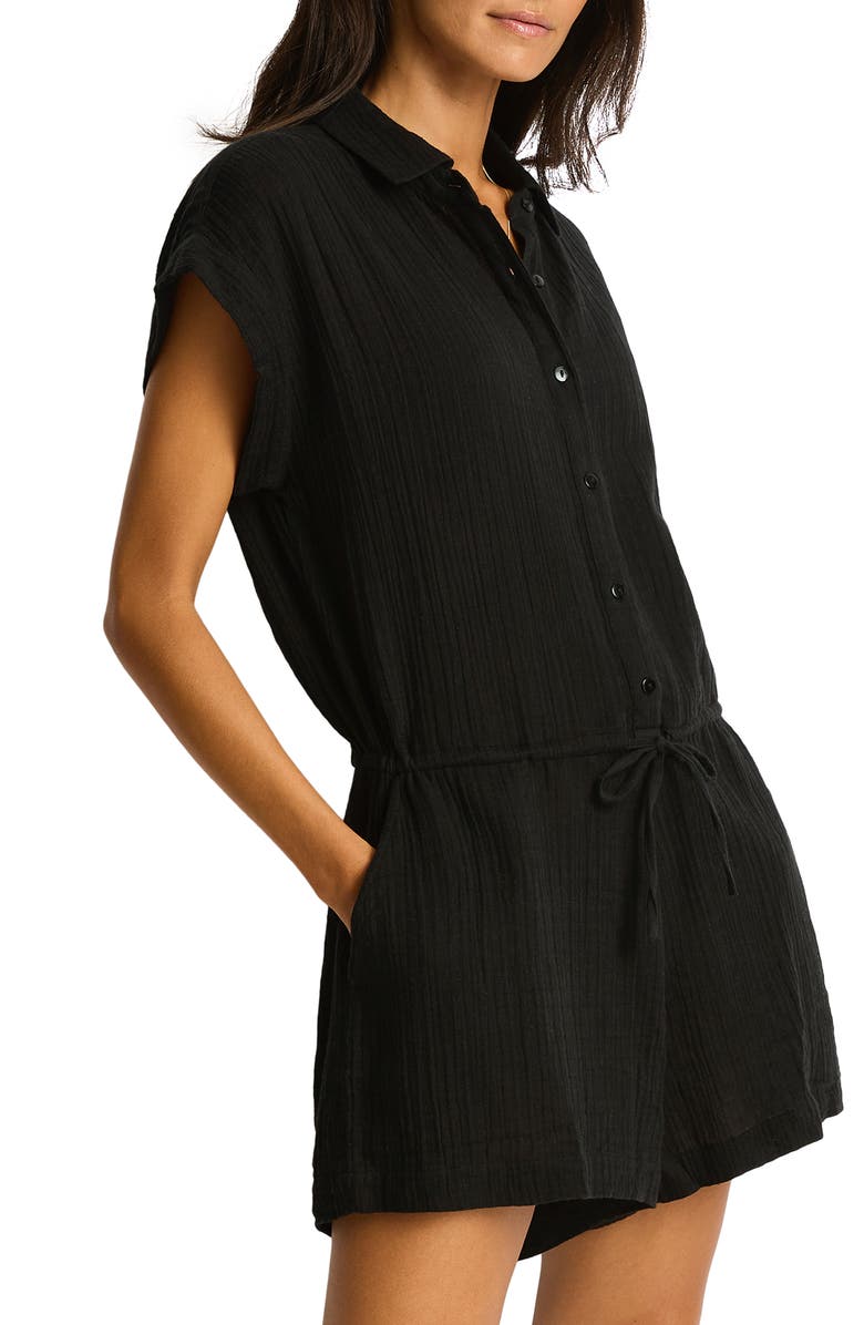 Sea Level Sunset Cover-Up Romper, Alternate, color, Black