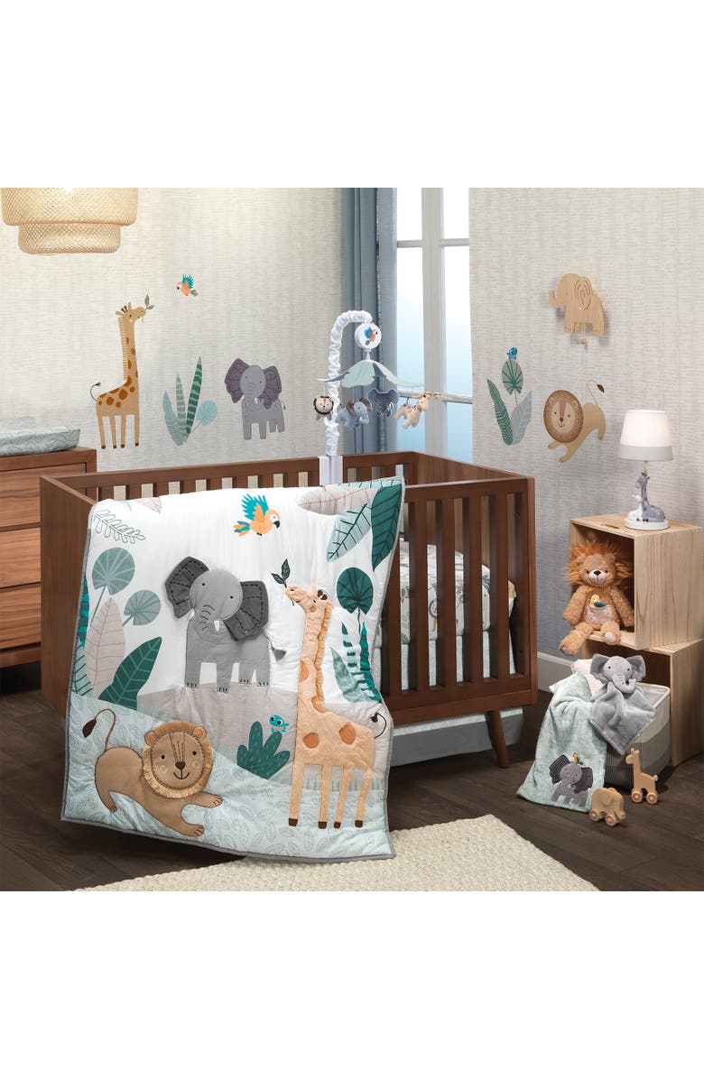 Lambs & Ivy Jungle Friends 100% Cotton Safari Animals Baby Fitted Crib Sheet, Alternate, color, White Multicolor