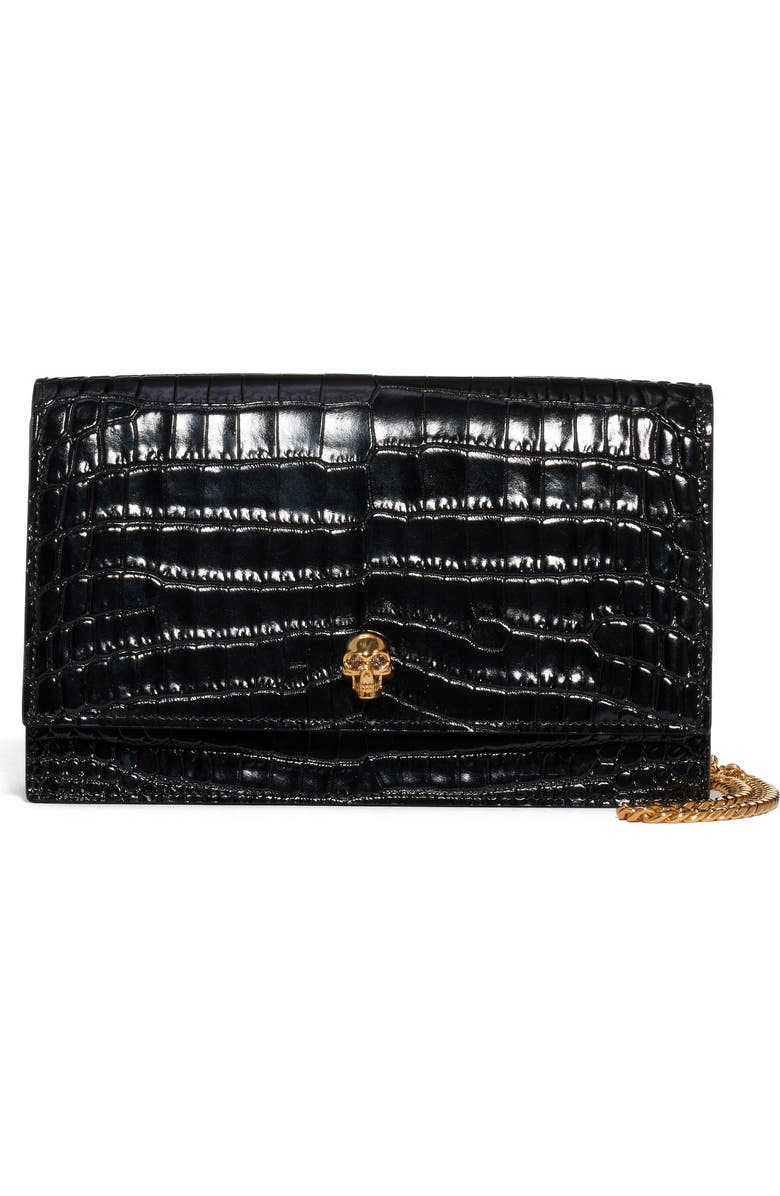 McQueen Alexander McQueen Skull Croc Embossed Leather Shoulder Bag, Main, color,