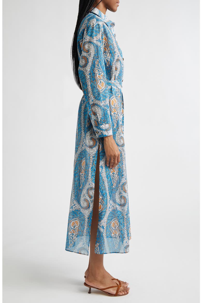 Paisley Print Belted Long Sleeve Cotton Shirtdress, Alternate, color, PRINT ON WHITE BASE