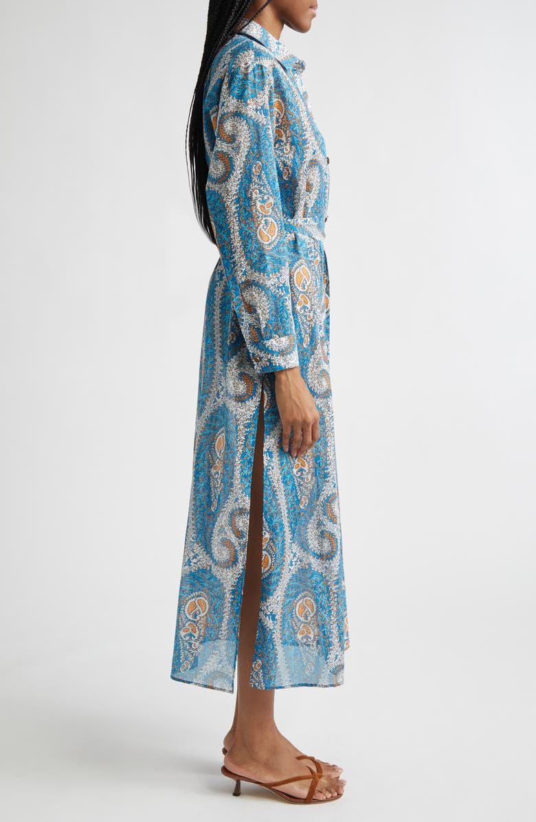 Etro Paisley Print Belted Long Sleeve Cotton Shirtdress, Alternate, color, Print On White Base