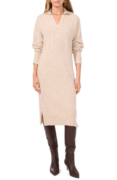 1.STATE Whipstitch Detail Long Sleeve Sweater Dress in Oatmeal 