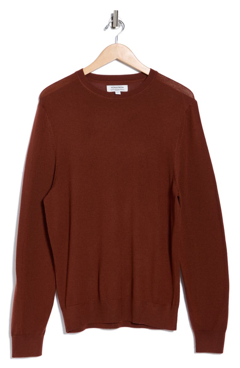 Nordstrom Washable Merino Wool Crewneck Sweater, Alternate, color, Brown Sable