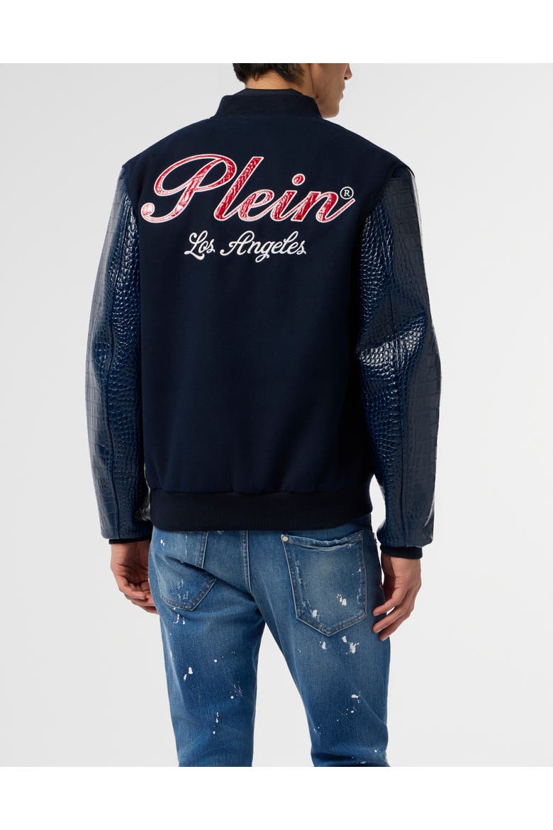 Varsity Bomber Cocco Sleeves Los Angeles Men, Alternate, color, navy