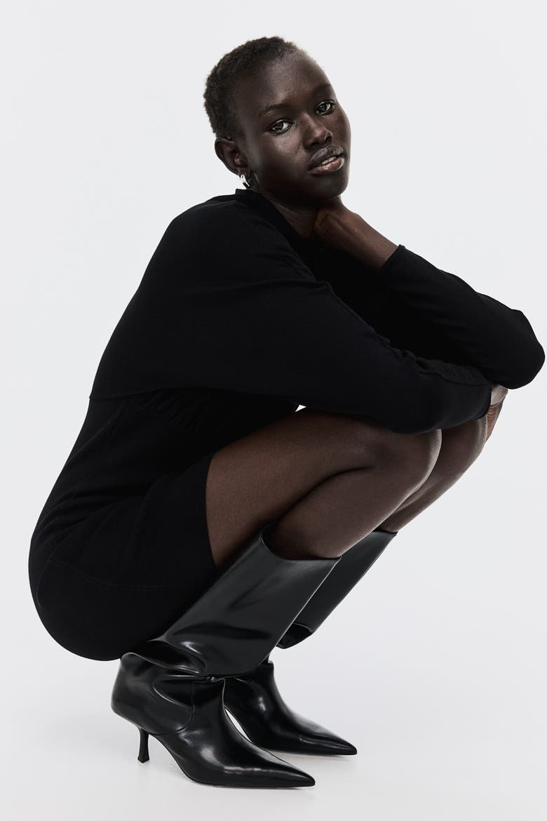 Gathered Turtleneck Dress, Alternate, color, Black