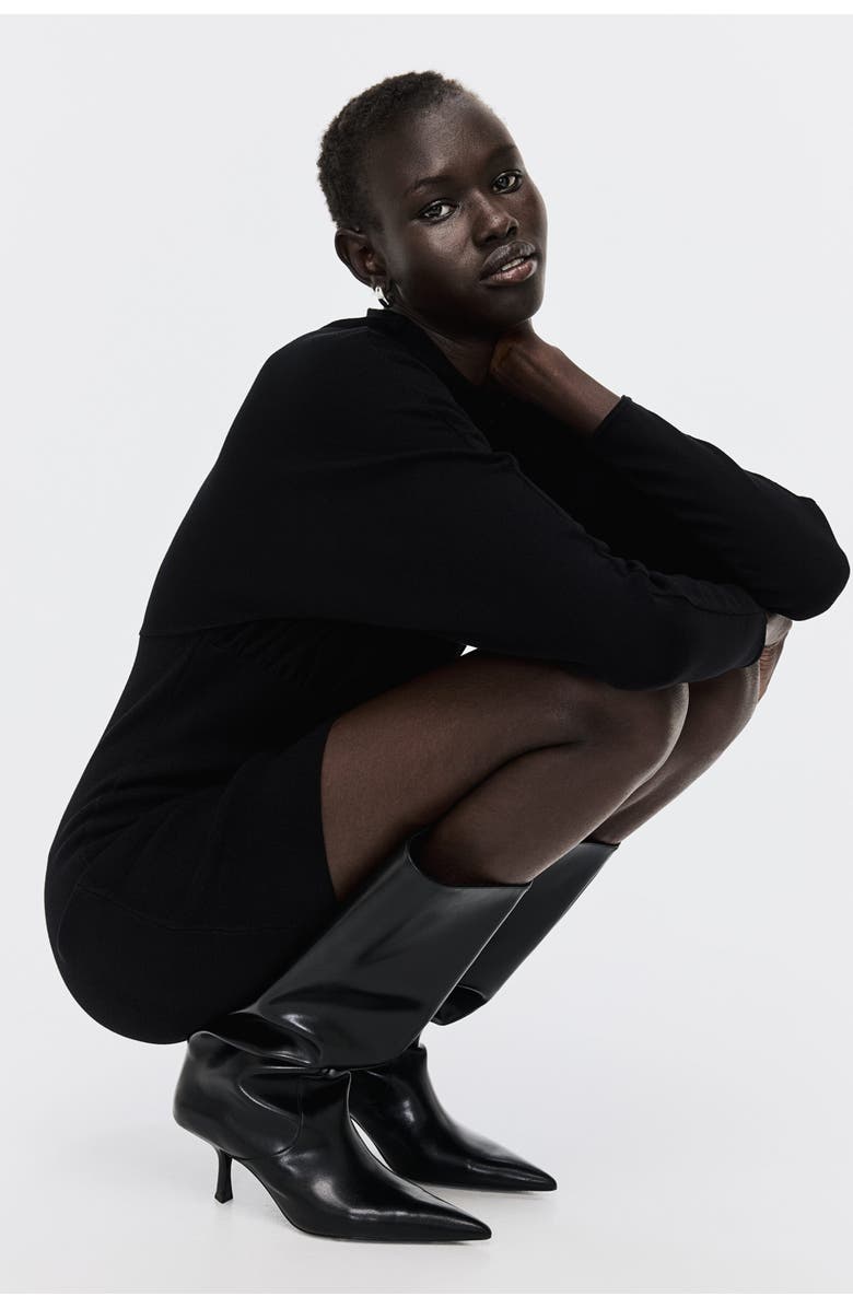 H&M Gathered Turtleneck Dress, Alternate, color, Black